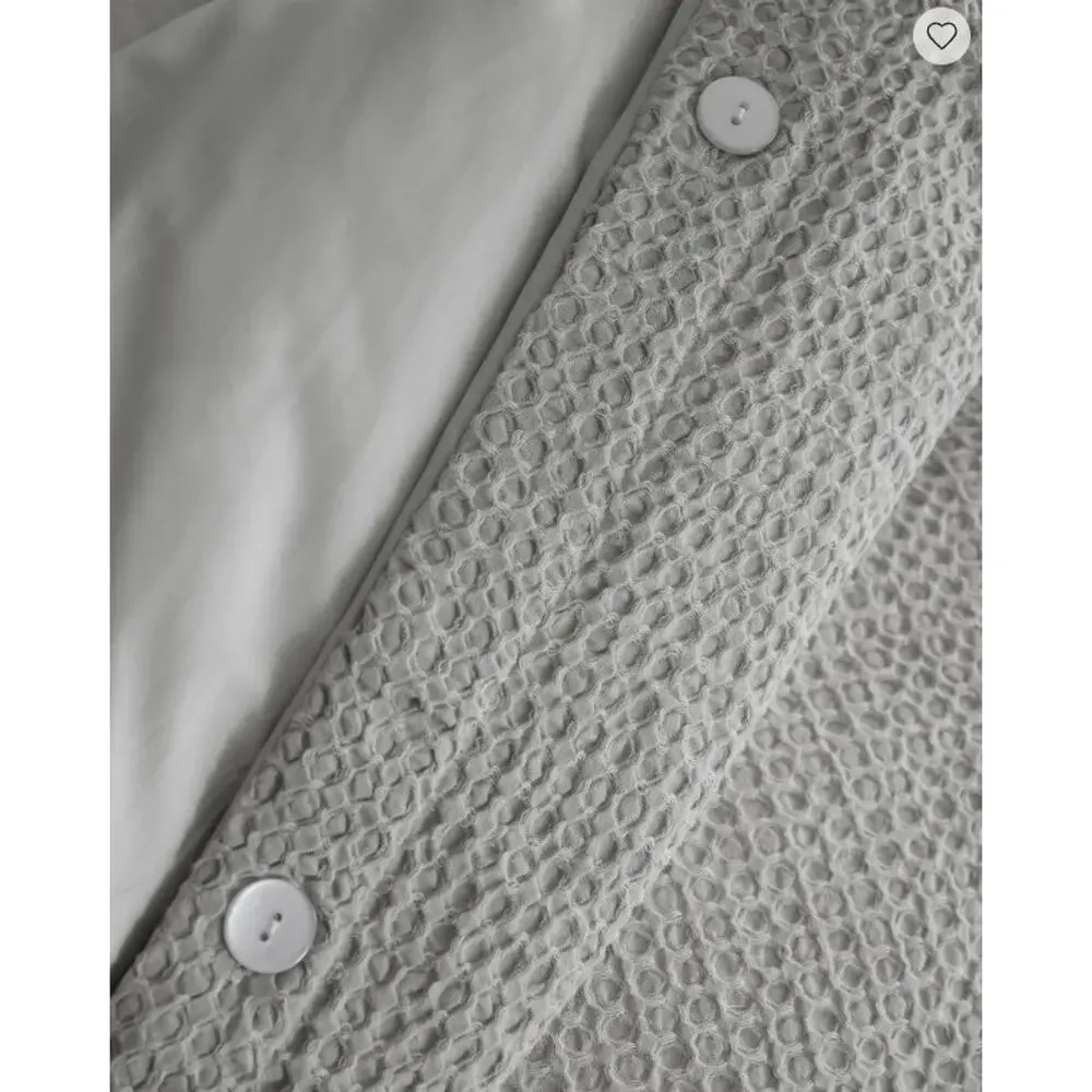 Quince Duvet Cover Set Luxe Honeycomb FULL QUEEN Cover + Shams Light Gray NEW